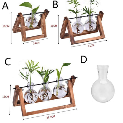 Wooden Frame Hydroponic Glass Vase  Tabletop Terrarium Planter For Home Decoration 5