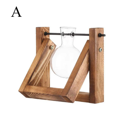 Wooden Frame Hydroponic Glass Vase  Tabletop Terrarium Planter For Home Decoration 7