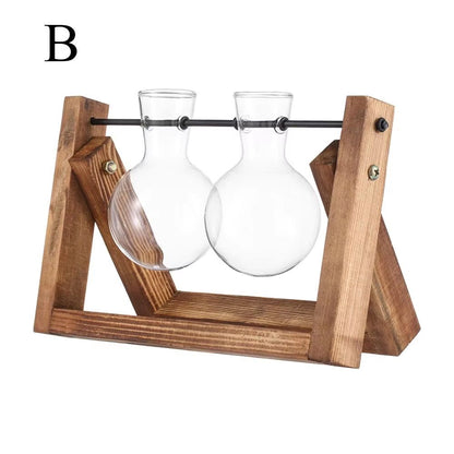Wooden Frame Hydroponic Glass Vase  Tabletop Terrarium Planter For Home Decoration 8