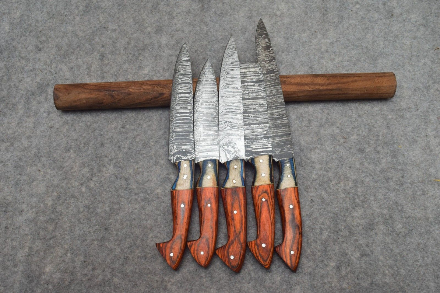 Hand Forged Damascus Steel 5Pc Chef Knife Set With Leather Cover  Handmade Kitchen Knives 2