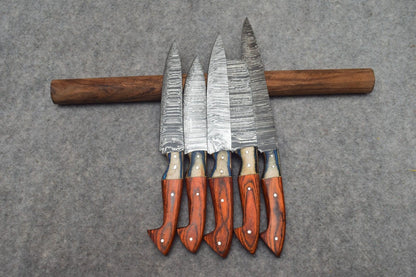 Hand Forged Damascus Steel 5Pc Chef Knife Set With Leather Cover  Handmade Kitchen Knives 2