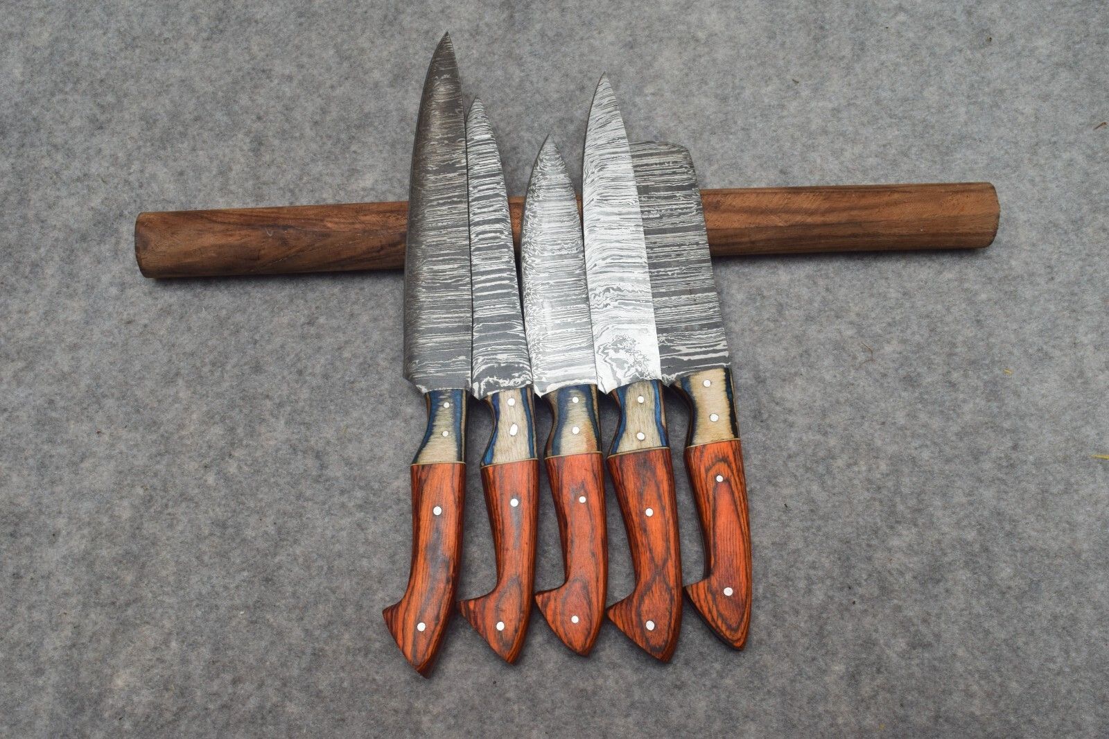 Hand Forged Damascus Steel 5Pc Chef Knife Set With Leather Cover  Handmade Kitchen Knives 3