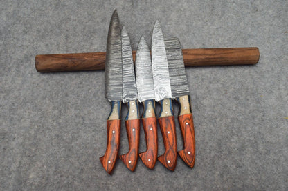 Hand Forged Damascus Steel 5Pc Chef Knife Set With Leather Cover  Handmade Kitchen Knives 3