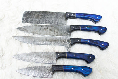 Premium Damascus Steel Kitchen Knife Set  5 Handmade Chef Knives With Leather Case 2