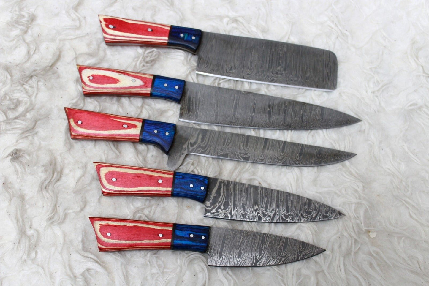 Professional Handmade Damascus Chef Knife Set  5Pc Forged Knives With Leather Roll 1