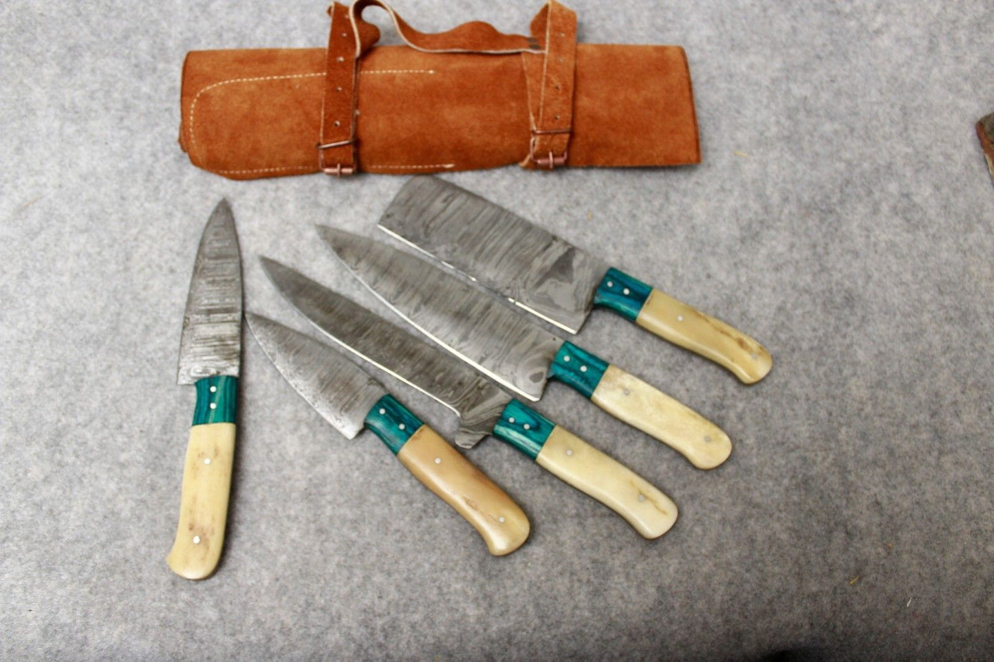 Handcrafted Damascus Steel Chef Knife Set Of 5  Forged Kitchen Knives With Sheath 1