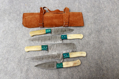 Handcrafted Damascus Steel Chef Knife Set Of 5  Forged Kitchen Knives With Sheath 3