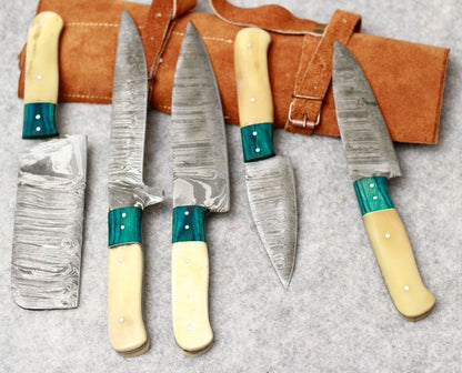 Handcrafted Damascus Steel Chef Knife Set Of 5  Forged Kitchen Knives With Sheath 4
