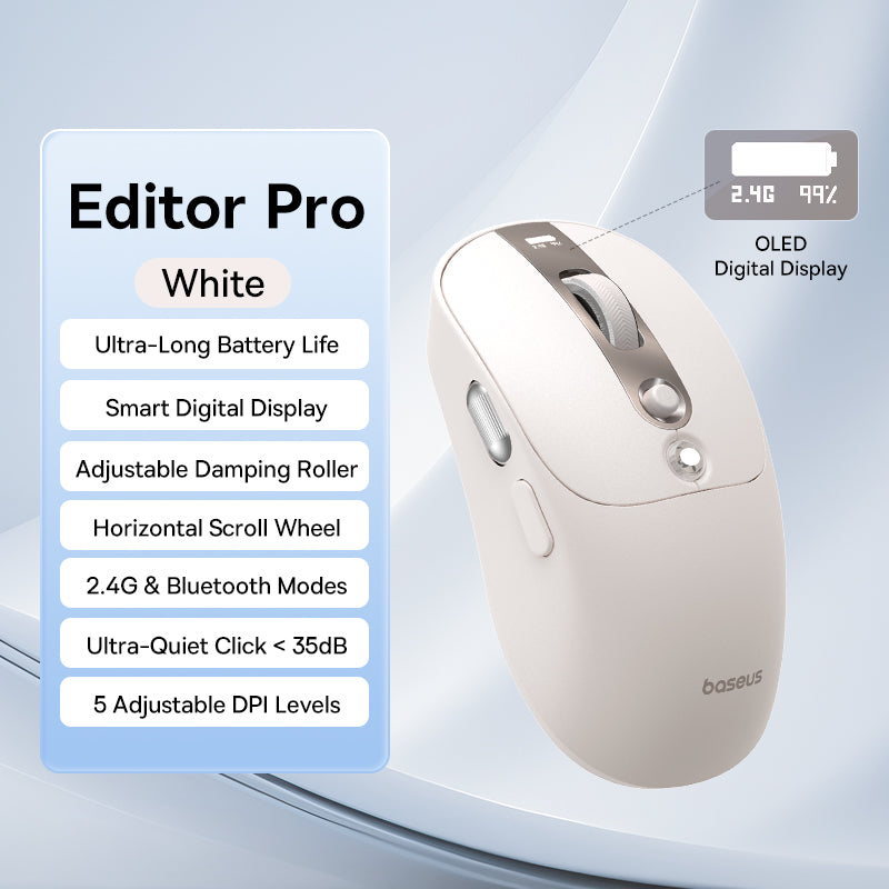 Rechargeable Ergonomic Mice Digital Display Baseus Bluetooth Wireless Mouse Two Scroll Wheels Custo 5