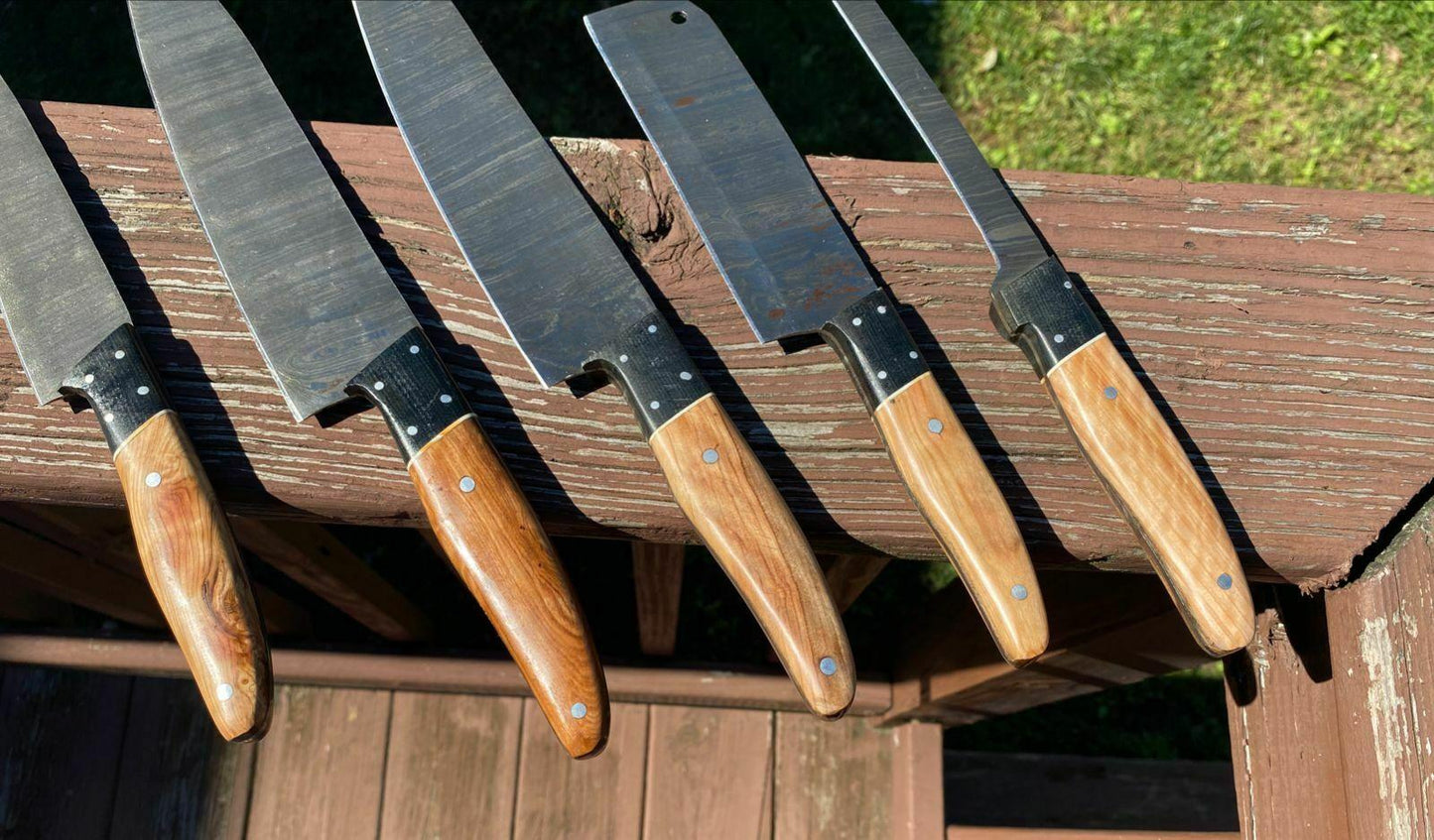 Artisan Damascus Steel 5Pc Kitchen Knife Set  Handmade Chef Knives With Leather Bag 1