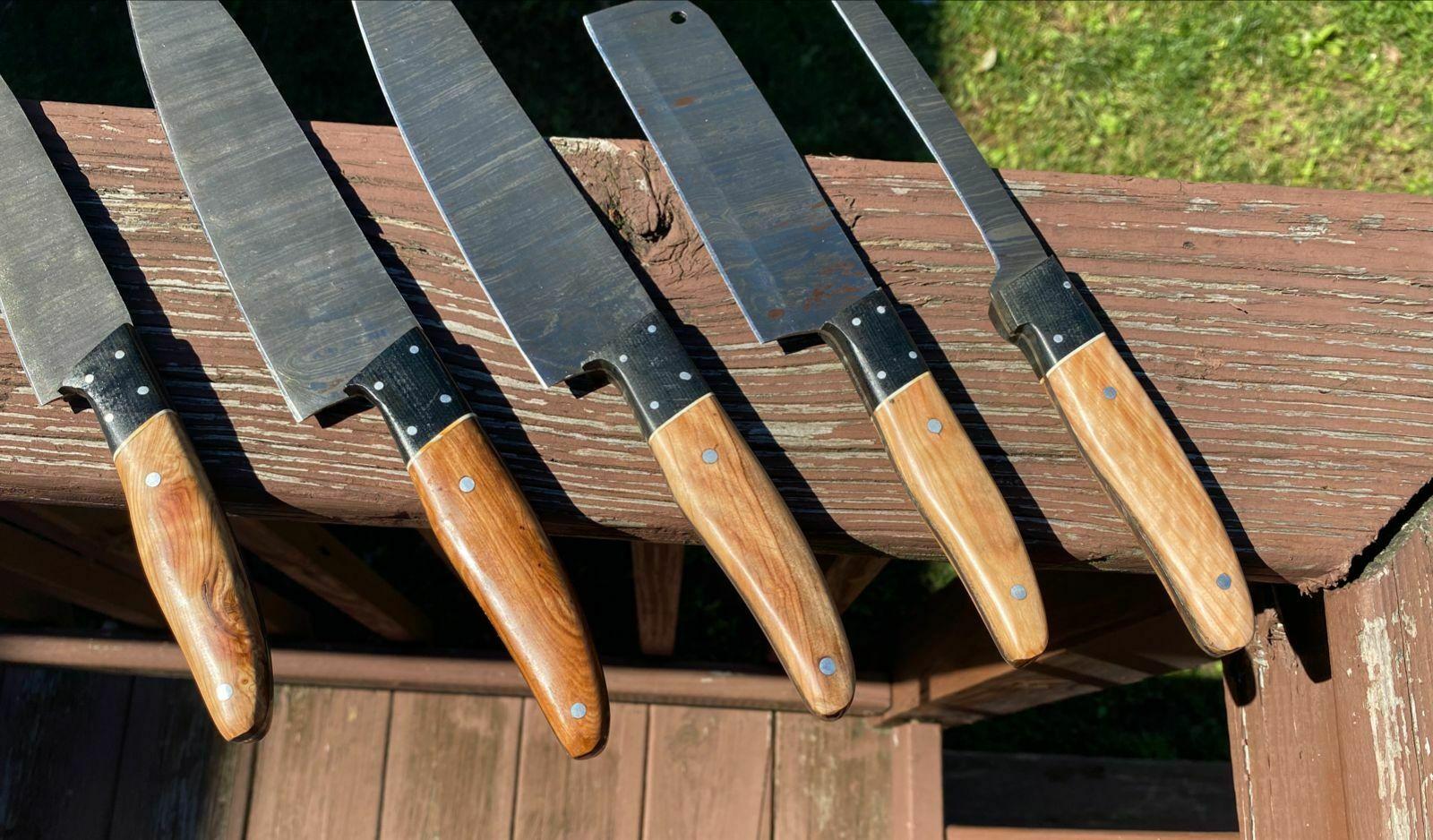 Artisan Damascus Steel 5Pc Kitchen Knife Set  Handmade Chef Knives With Leather Bag 1