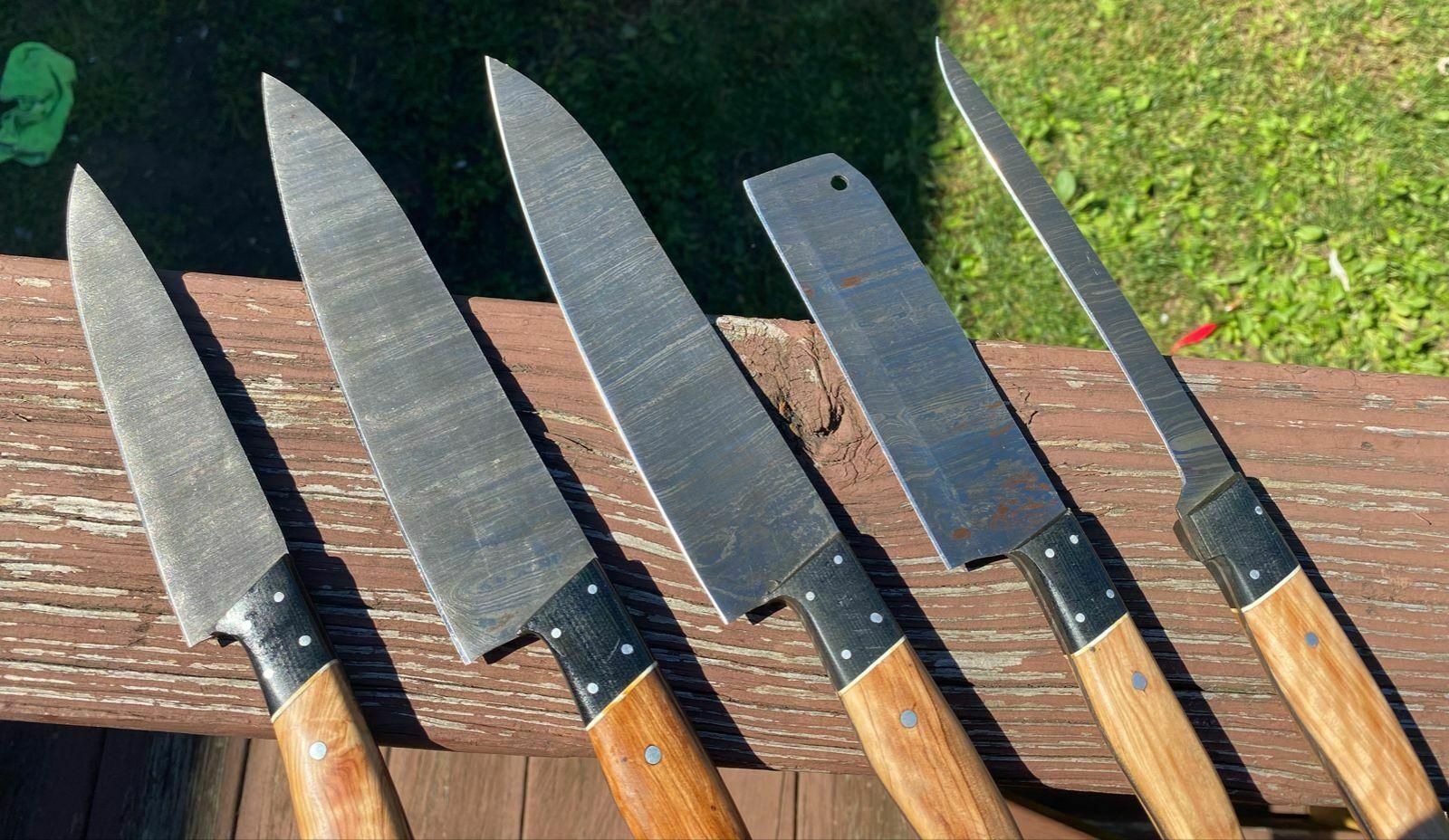 Artisan Damascus Steel 5Pc Kitchen Knife Set  Handmade Chef Knives With Leather Bag 2