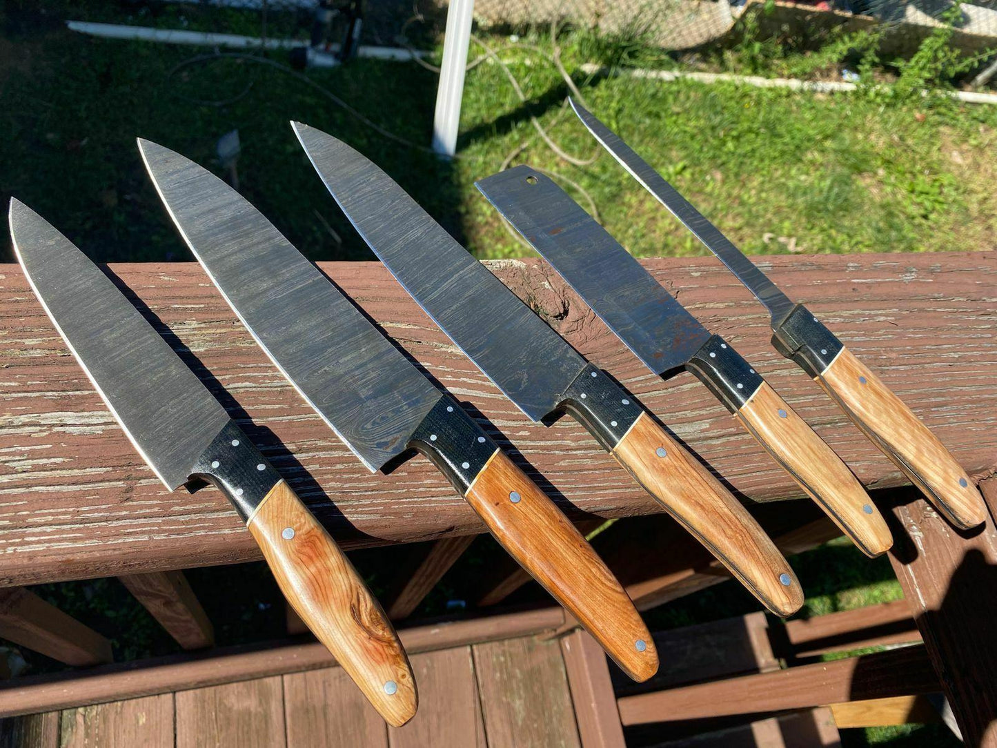 Artisan Damascus Steel 5Pc Kitchen Knife Set  Handmade Chef Knives With Leather Bag 3