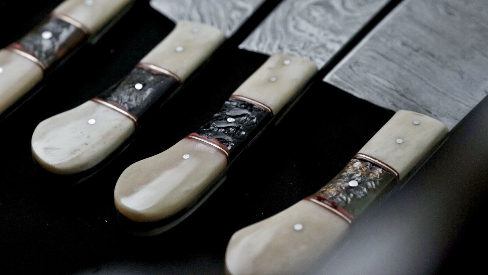 Custom Handmade Damascus Steel Chef Knife Set Of 5  Full Tang Hunting Knives With Leather Sheath 2