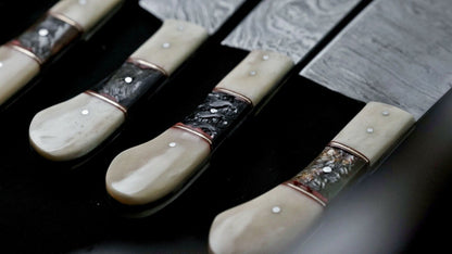 Custom Handmade Damascus Steel Chef Knife Set Of 5  Full Tang Hunting Knives With Leather Sheath 2