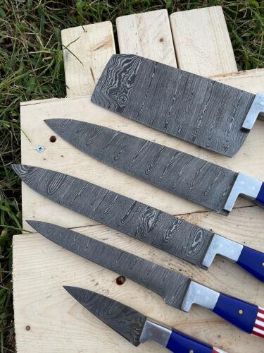 Handmade Damascus Steel Chef Knife Kitchen Set  American Flag Handle  Custom Forged Knives 3