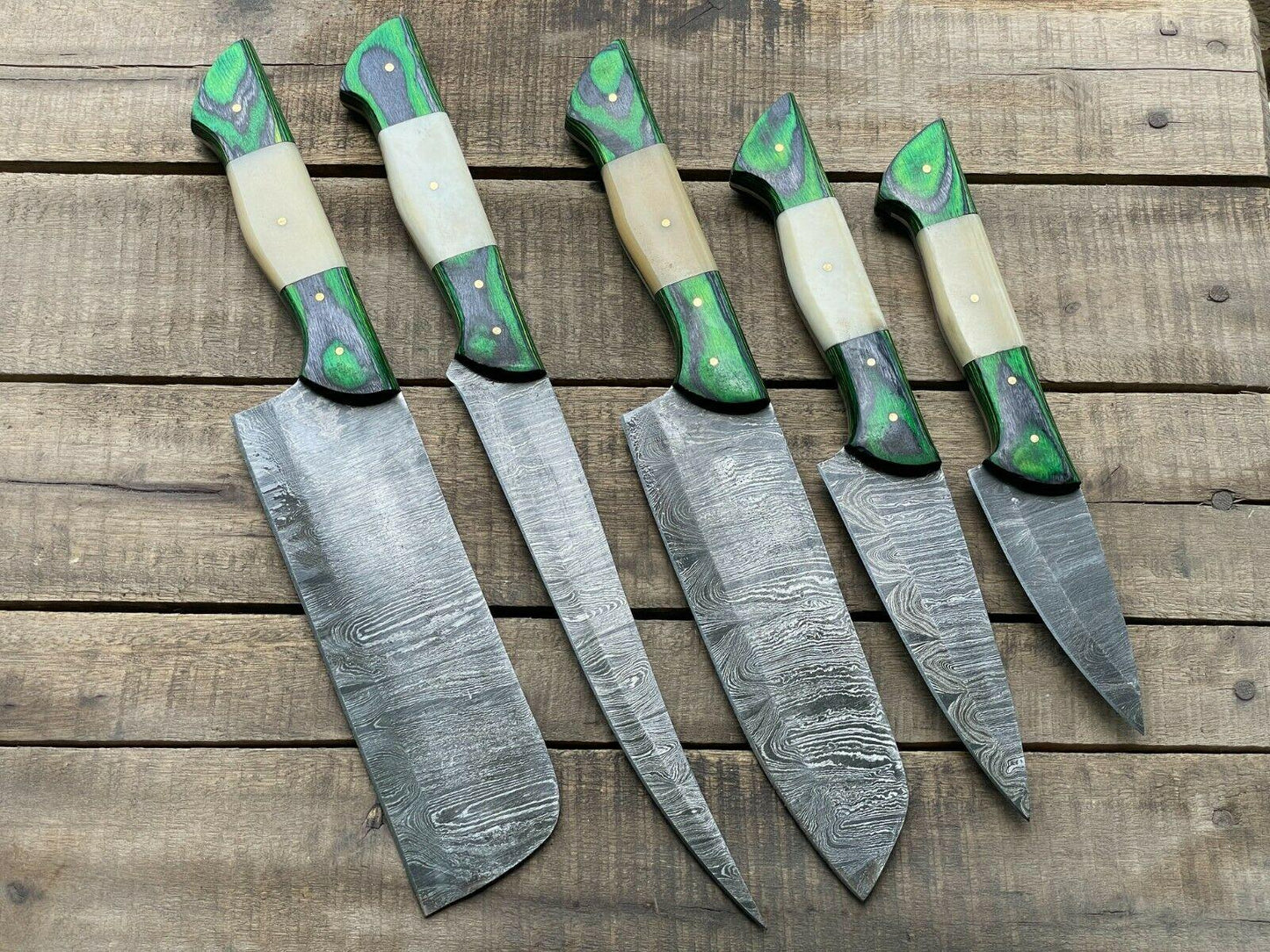 Professional Handmade Damascus Steel Chef Knives Set  5Pc Full Tang Kitchen Collection 1