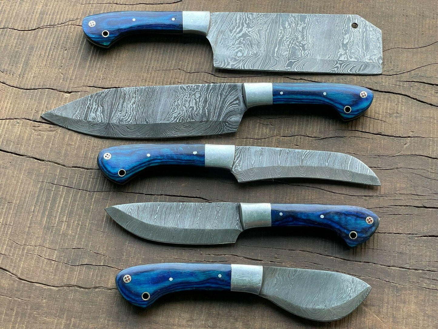 Handmade Damascus Steel 5Piece Chef Knife Set  Custom Forged Kitchen Knives 1