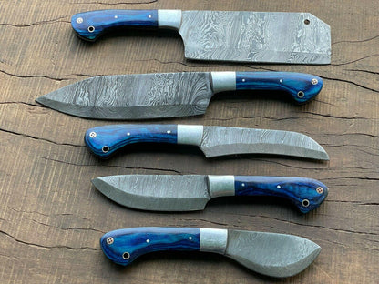 Handmade Damascus Steel 5Piece Chef Knife Set  Custom Forged Kitchen Knives 1