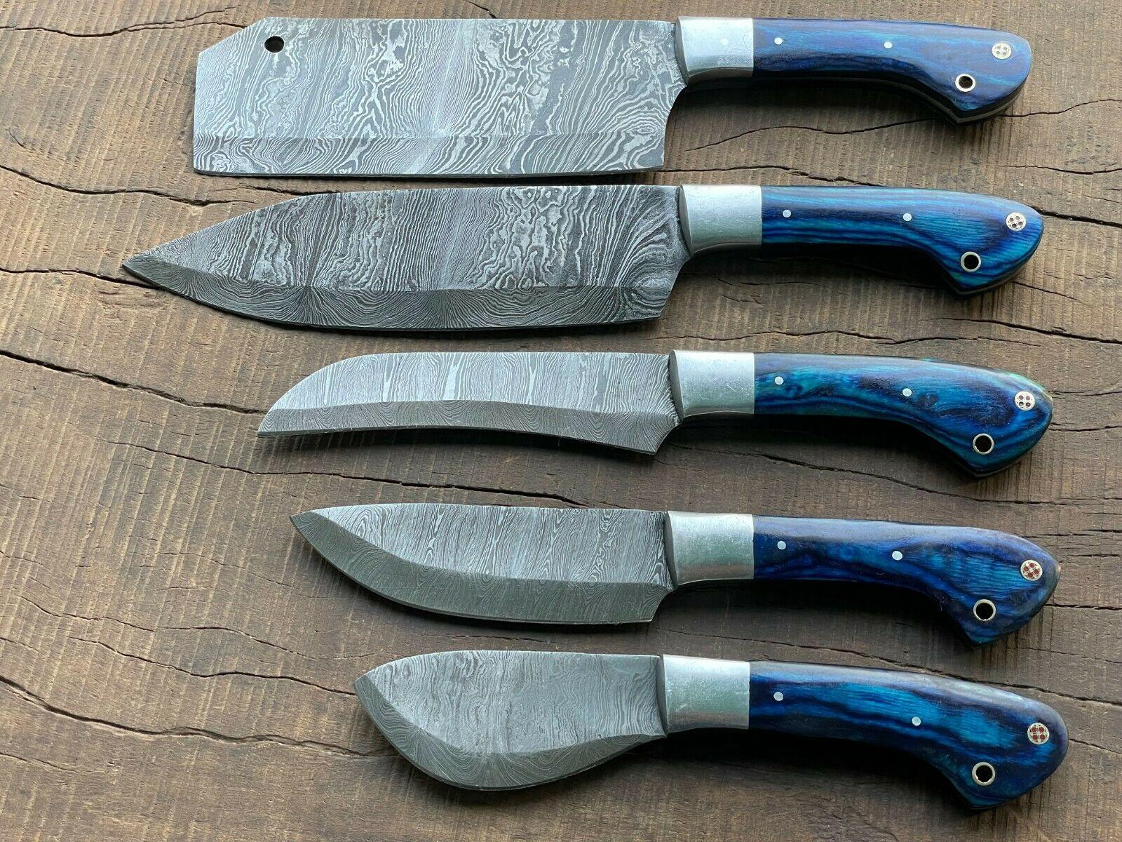 Handmade Damascus Steel 5Piece Chef Knife Set  Custom Forged Kitchen Knives 2