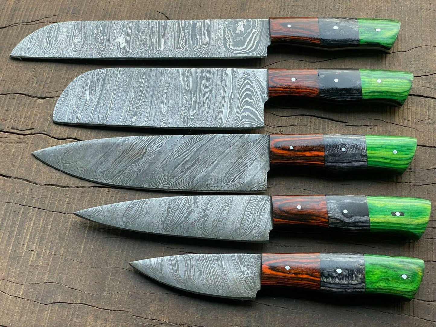 Luxury 5Piece Handmade Damascus Steel Knife Set  Professional Chef  Kitchen Knives 2
