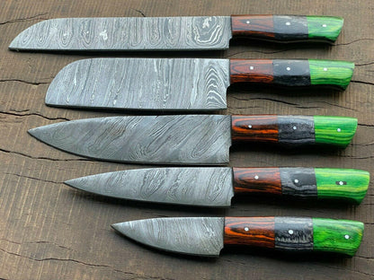 Luxury 5Piece Handmade Damascus Steel Knife Set  Professional Chef  Kitchen Knives 2