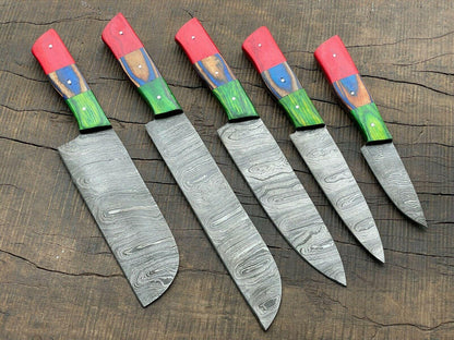 Chef Knife Set  5Pc Handmade Damascus Steel Kitchen Knives Collection 1
