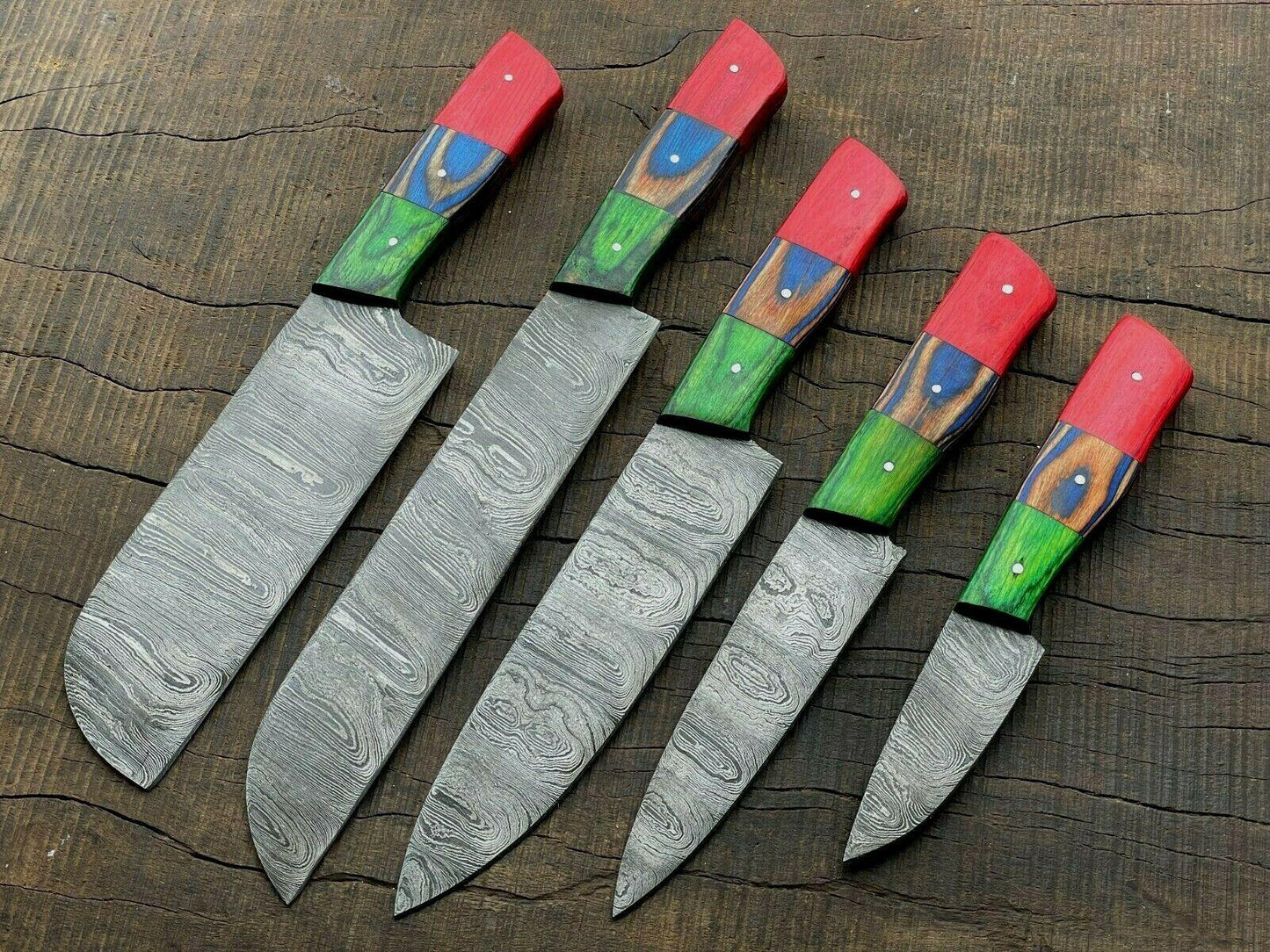Chef Knife Set | 5Pc Handmade Damascus Steel Kitchen Knives Collection
