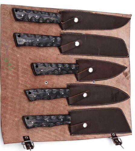 Hand Forged Damascus Steel Chef Knife Set Of 5  Custom Kitchen Knives With Wooden Handle 3