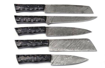 Hand Forged Damascus Steel Chef Knife Set Of 5  Custom Kitchen Knives With Wooden Handle 1