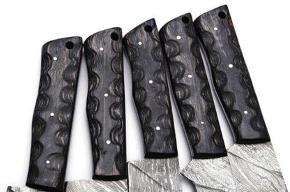 Hand Forged Damascus Steel Chef Knife Set Of 5  Custom Kitchen Knives With Wooden Handle 2