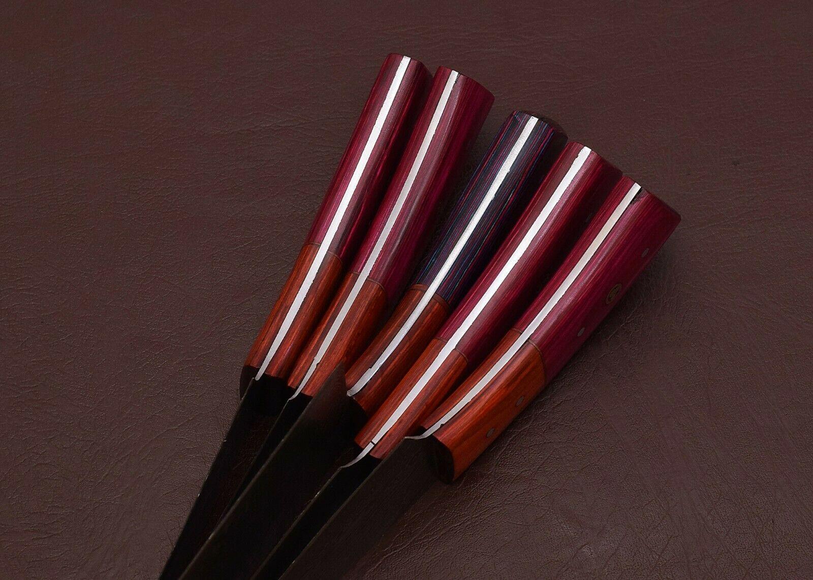 5Piece Handmade Damascus Steel Kitchen Knife Set  Forged Chef Knives With Leather Sheath 3
