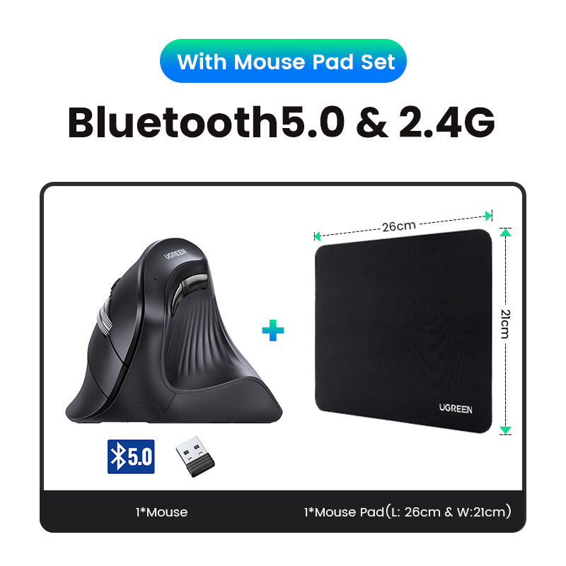 Ergonomic Vertical Mouse Wireless Bluetooth5.0 2.4G, 6 Mute Buttons, 4000DPI for MacBook Laptop PC