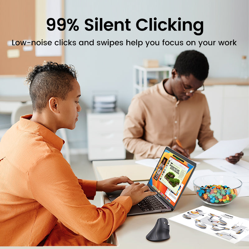 Ergonomic Vertical Mouse Wireless Bluetooth5.0 2.4G, 6 Mute Buttons, 4000DPI for MacBook Laptop PC