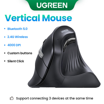 Ergonomic Vertical Mouse Wireless Bluetooth5.0 2.4G, 6 Mute Buttons, 4000DPI for MacBook Laptop PC