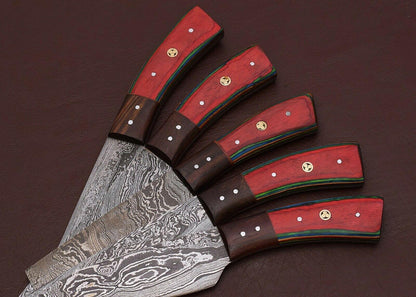 Professional Custom Damascus Steel Chef Knife Set  5Pc Handmade Kitchen Knives Wood Handle 3