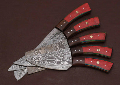 Professional Custom Damascus Steel Chef Knife Set  5Pc Handmade Kitchen Knives Wood Handle 1