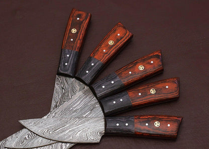 Handmade Damascus Chef Knife Set Of 5  Forged Kitchen Knives With Leather Sheath 3