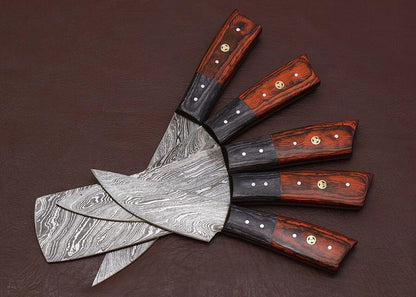 Handmade Damascus Chef Knife Set Of 5  Forged Kitchen Knives With Leather Sheath 1