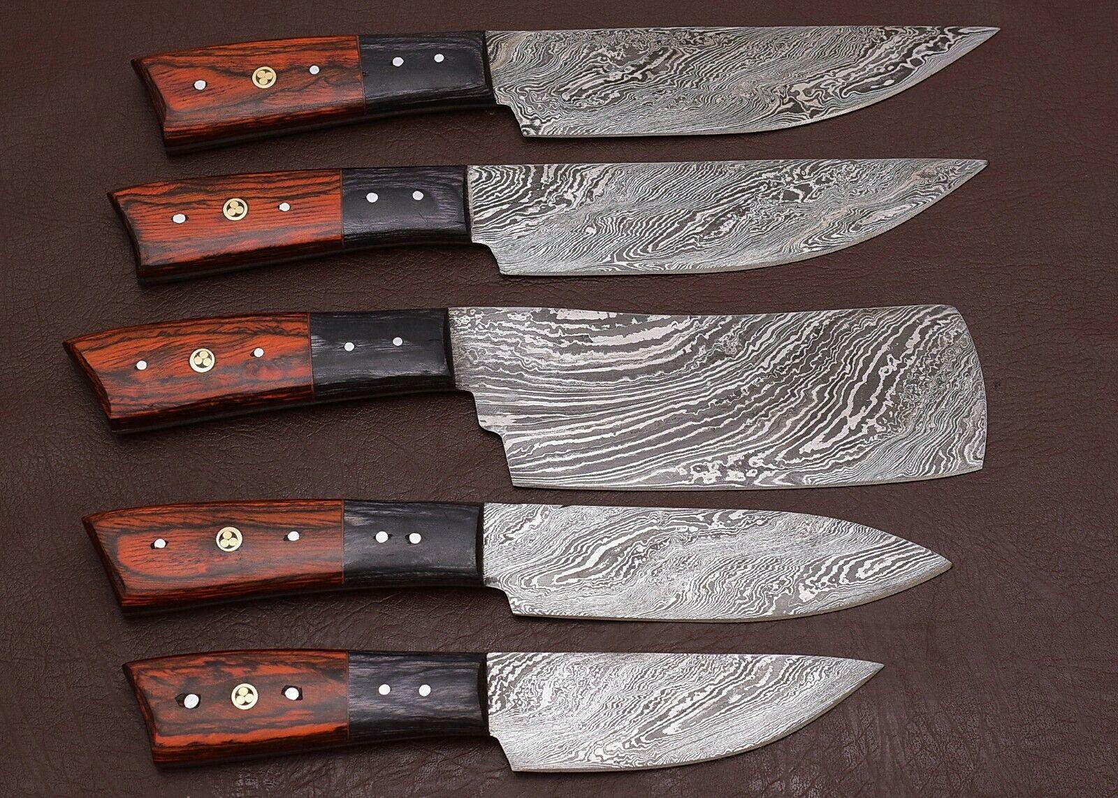 Handmade Damascus Chef Knife Set Of 5  Forged Kitchen Knives With Leather Sheath 2