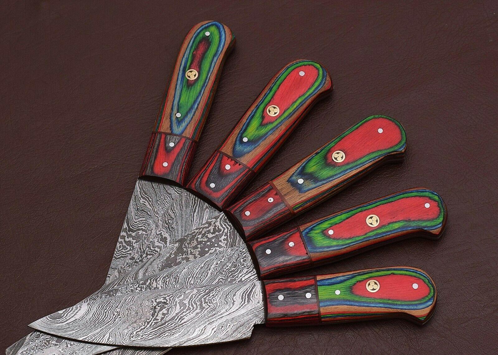 Handcrafted Damascus Steel Chef Knife Set Of 5  Durable Wooden Handle Knives 3
