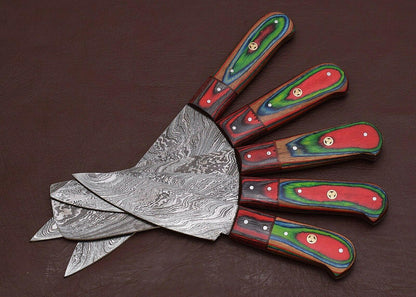 Handcrafted Damascus Steel Chef Knife Set Of 5  Durable Wooden Handle Knives 1
