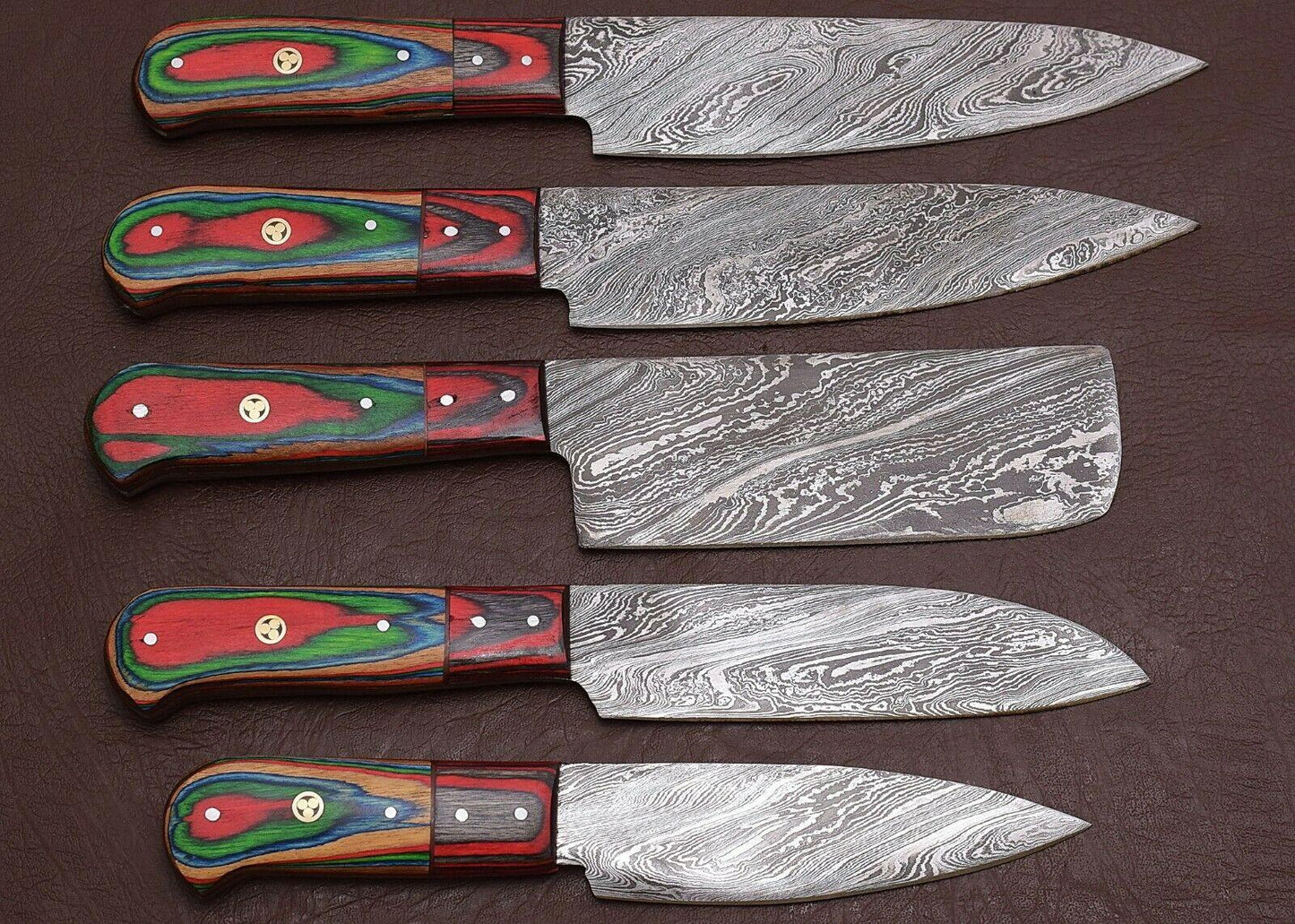 Handcrafted Damascus Steel Chef Knife Set Of 5  Durable Wooden Handle Knives 2