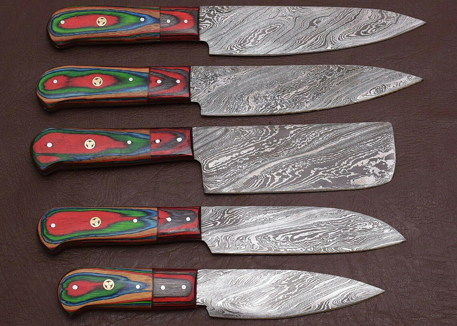 Handcrafted Damascus Steel Chef Knife Set Of 5  Durable Wooden Handle Knives 2