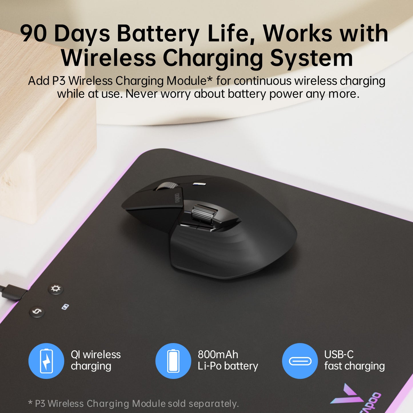 Ergonomic 4000 DPI Wireless Mouse, Multi Mode Rechargeable, Bluetooth Mouse Support Up to 4 Devices