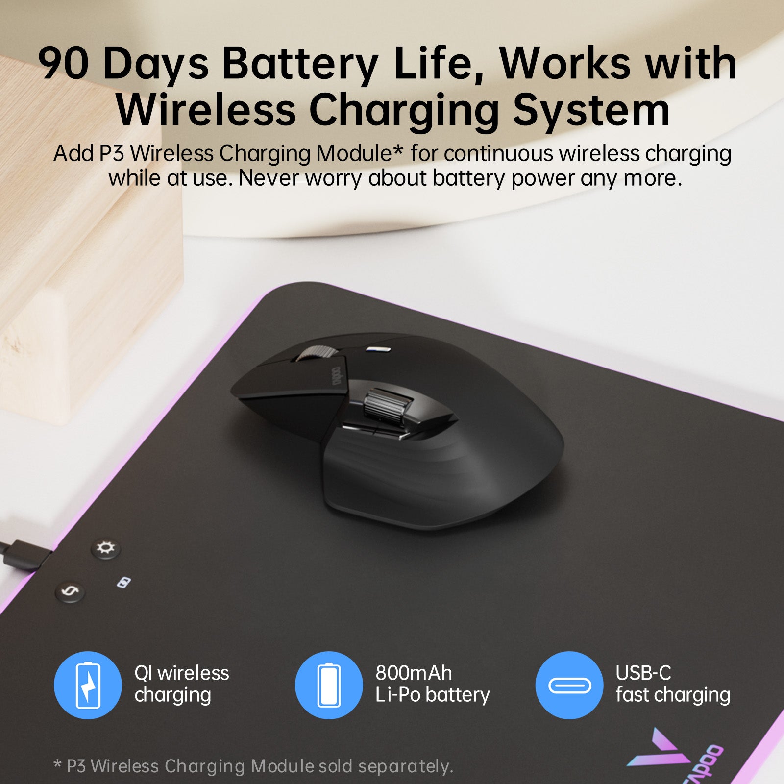 Ergonomic 4000 DPI Wireless Mouse, Multi Mode Rechargeable, Bluetooth Mouse Support Up to 4 Devices