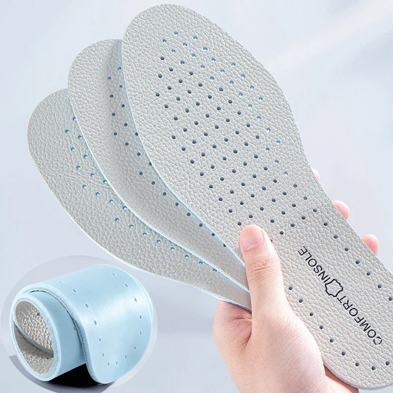 Comfortable Latex Cowhide Insoles with Arch Support Thin Soft Sports Shoe Pad for Shock Absorption, Breathable