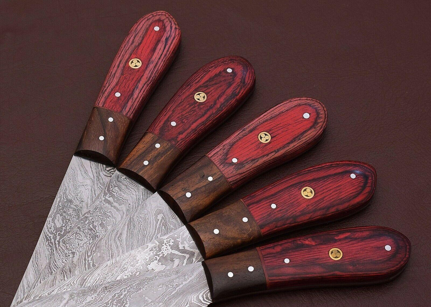 Damascus Steel Kitchen Cutlery Set  5Pc Handmade Chef Knives With Sheath 3