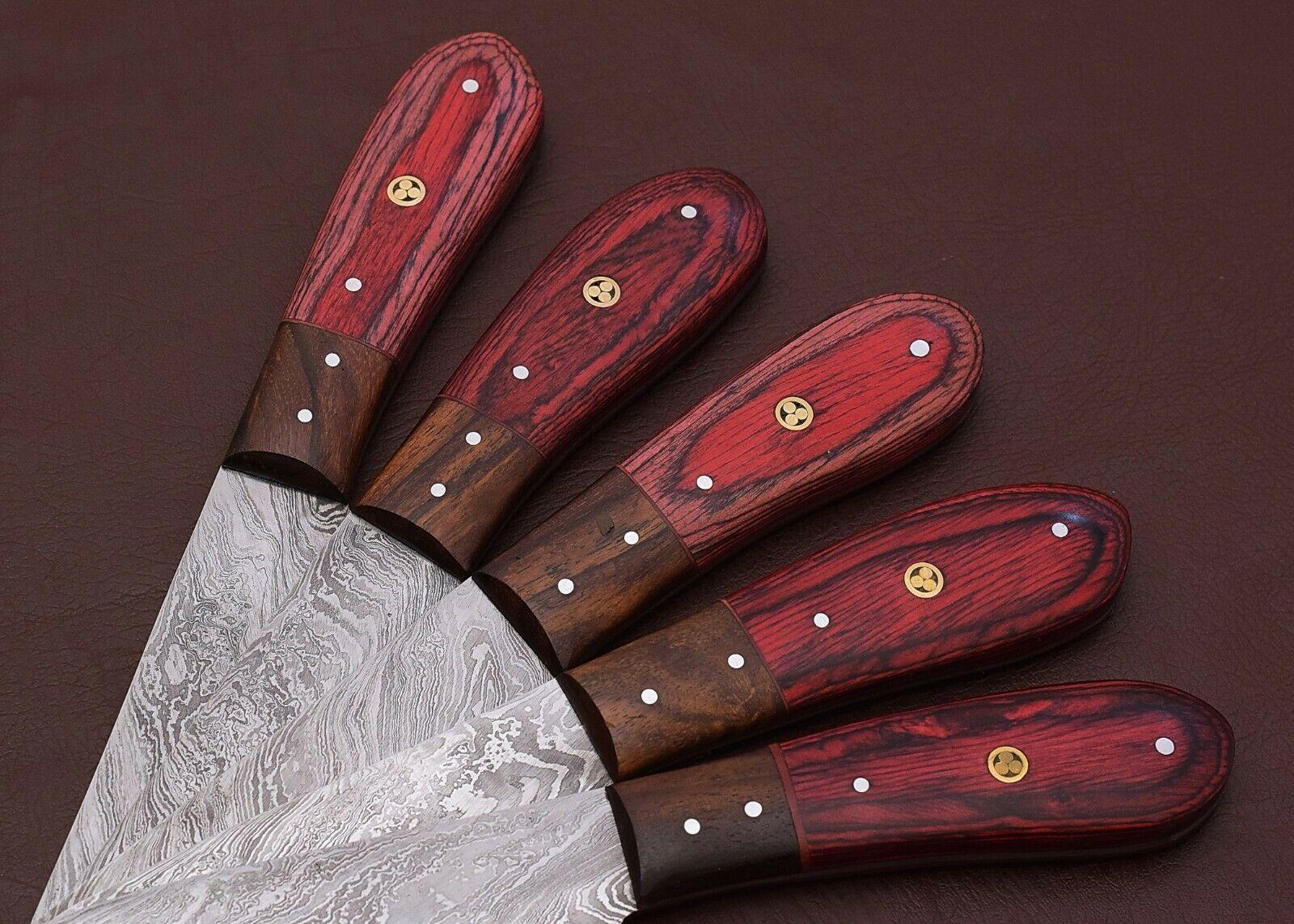 Damascus Steel Kitchen Cutlery Set  5Pc Handmade Chef Knives With Sheath 3