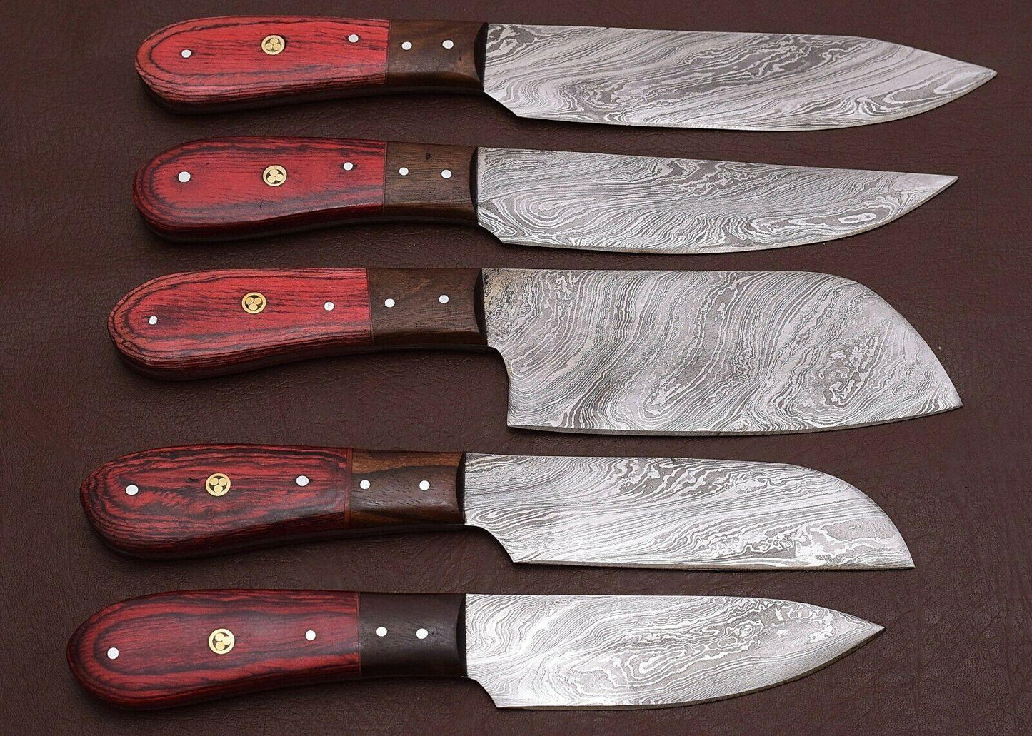 Damascus Steel Kitchen Cutlery Set  5Pc Handmade Chef Knives With Sheath 2